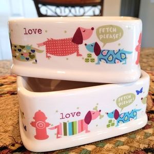 Dacshund feeding dish bowl set
